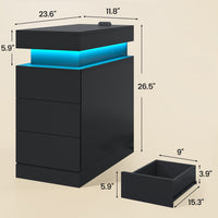 Sikaic Nightstand End Table with Sliding Top and Charging Station Black Black / Engineered Wood / Modern