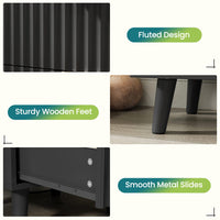 Sikaic Nightstand LED Nightstand with Charging Station and Fluted Panel Black Black / Engineered Wood / Modern