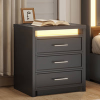 Sikaic Nightstand Nightstand with 3 Drawers and Led Lights Black Black / Engineered Wood / Modern