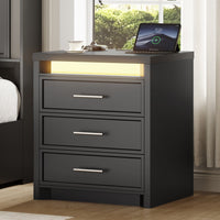 Sikaic Nightstand Nightstand with 3 Drawers and Led Lights Black Black / Engineered Wood / Modern