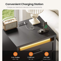 Sikaic Nightstand Nightstand with 3 Drawers and Led Lights Black Black / Engineered Wood / Modern