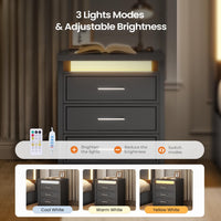 Sikaic Nightstand Nightstand with 3 Drawers and Led Lights Black Black / Engineered Wood / Modern