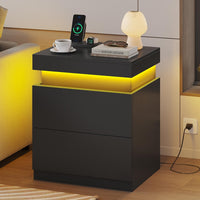 Sikaic Nightstand Nightstand with Sliding Top and 2 Drawers Black Black / Engineered Wood / Modern