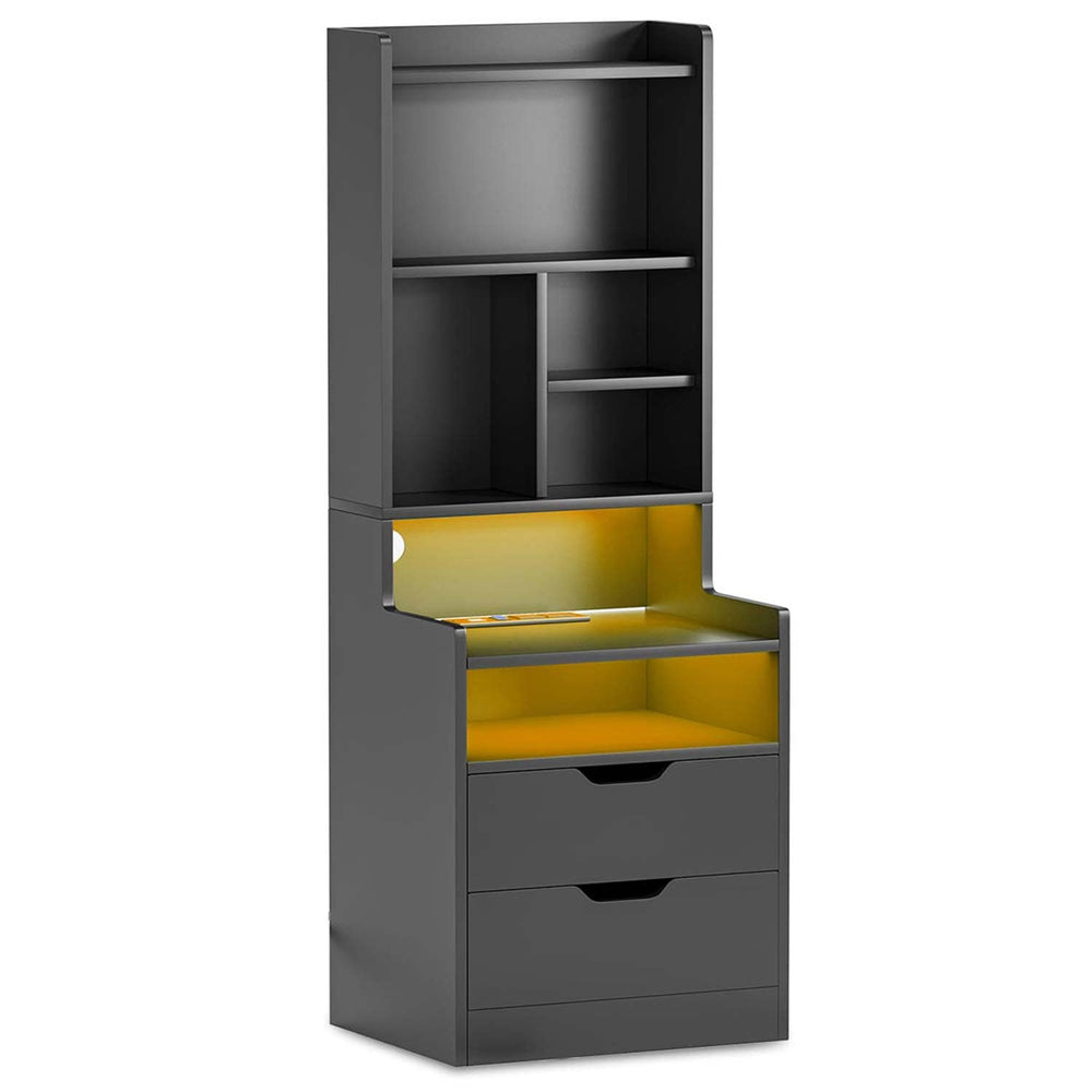 Sikaic Nightstand LED Nightstand with Bookshelf Charging Station Black Black / Modern