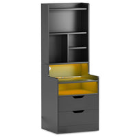 Sikaic Nightstand LED Nightstand with Bookshelf Charging Station Black Black / Modern