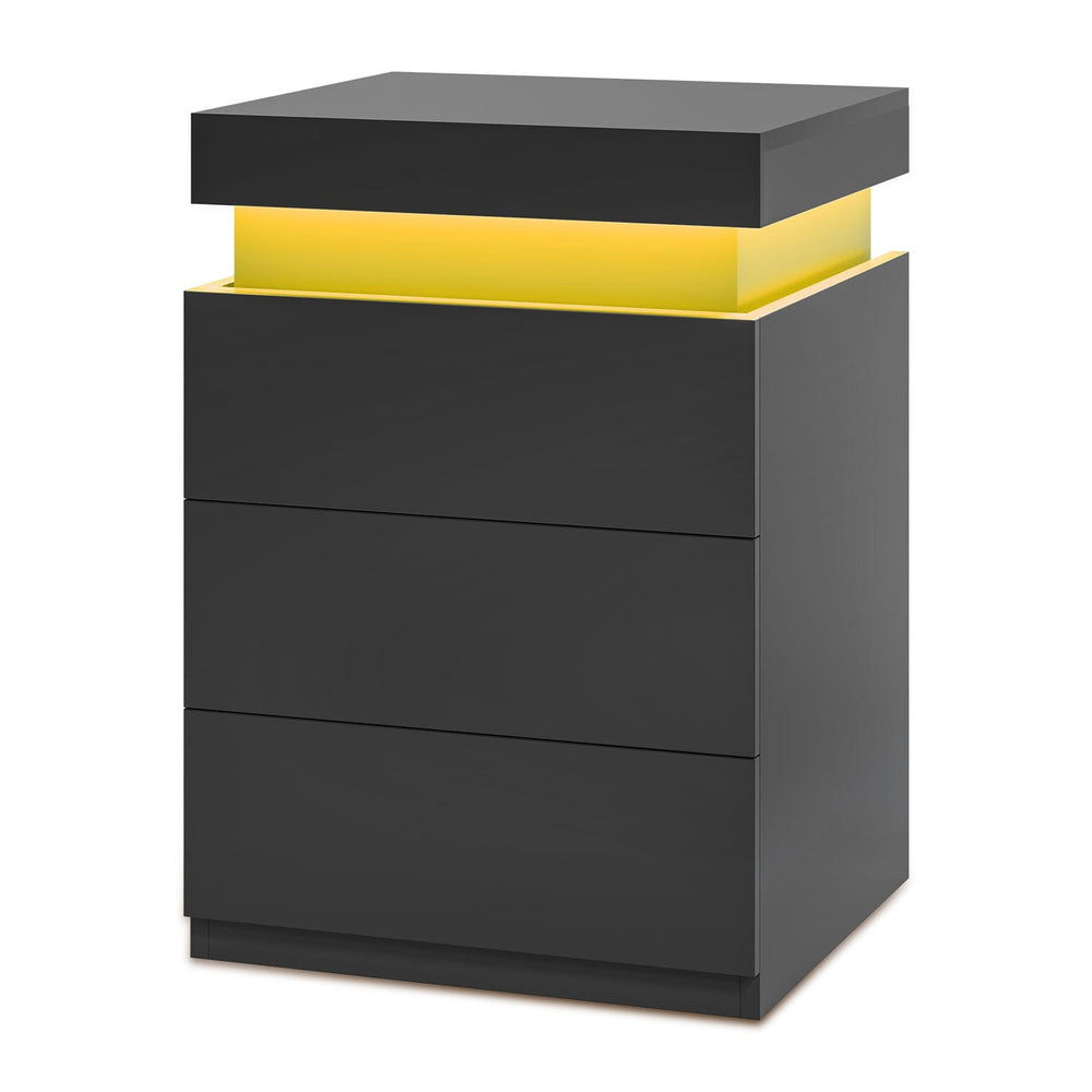 Sikaic Nightstand LED Nightstand with Sliding Top and Charging Station Black Black / Modern