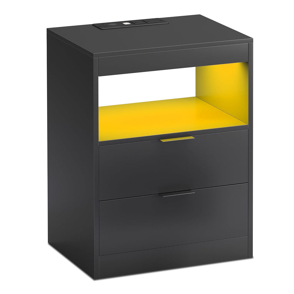 Sikaic Nightstand LED Nightstand with Wireless Charging Station Black Black / Modern / Wood