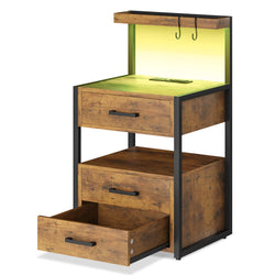 Sikaic Nightstand LED Nightstand with 3 Drawers Brown Brown / Metal / Modern