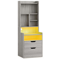 Sikaic Nightstand LED Nightstand with Bookshelf Charging Station Grey Grey / Modern