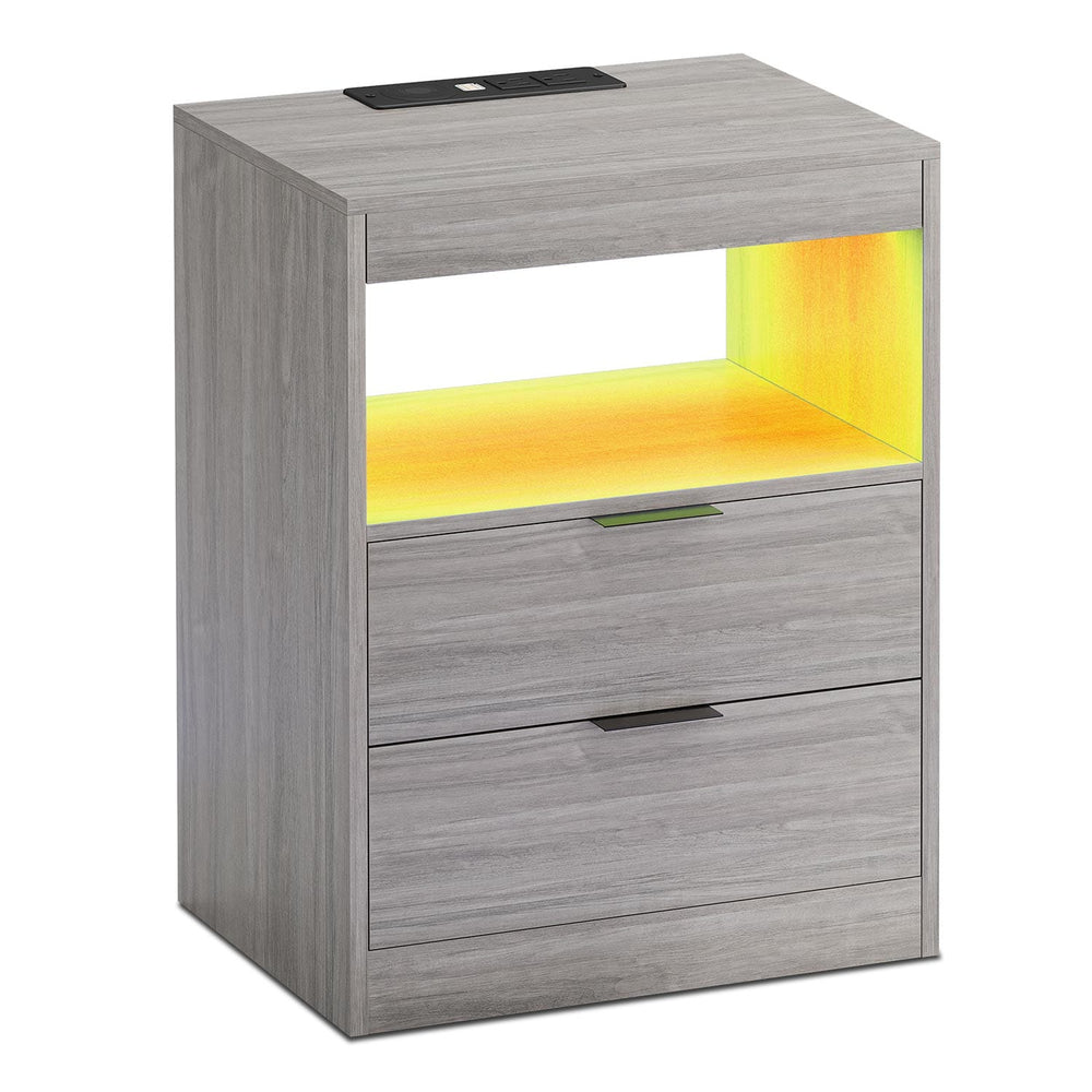 Sikaic Nightstand LED Nightstand with Wireless Charging Station Grey Grey / Modern / Wood