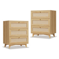 Sikaic Nightstand 2PCS Rattan Nightstand with Charging Station Natural Natural / Engineered Wood / Bohemian