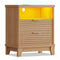 Sikaic Nightstand Fluted Nightstand with Charging Station and Led Lights Natural Natural / Engineered Wood / Mid-Century