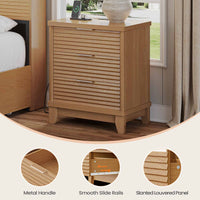 Sikaic Nightstand Fluted Nightstand with Charging Station and 3 Drawers Natural Natural / Engineered Wood / Modern