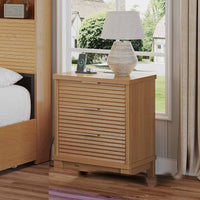 Sikaic Nightstand Fluted Nightstand with Charging Station and 3 Drawers Natural Natural / Engineered Wood / Modern