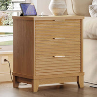 Sikaic Nightstand Fluted Nightstand with Charging Station and 3 Drawers Natural Natural / Engineered Wood / Modern