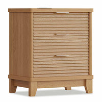 Sikaic Nightstand Fluted Nightstand with Charging Station and 3 Drawers Natural Natural / Engineered Wood / Modern