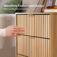 Sikaic Nightstand Fluted Nightstand with Charging Station Natural Oak Natural / Engineered Wood / Modern