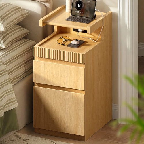 Sikaic Nightstand Sikaic Curved Nightstand with Charging Station Natural Wood Natural / Engineered Wood / Modern