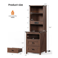 Sikaic Nightstand Tall Nightstand with Charging Station and Bookshelf Oak Brown Oak Brown / Engineered Wood / Farmhouse