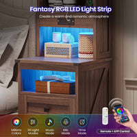 Sikaic Nightstand Tall Nightstand with Charging Station and Bookshelf Oak Brown Oak Brown / Engineered Wood / Farmhouse