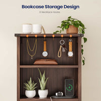 Sikaic Nightstand Tall Nightstand with Charging Station and Bookshelf Oak Brown Oak Brown / Engineered Wood / Farmhouse