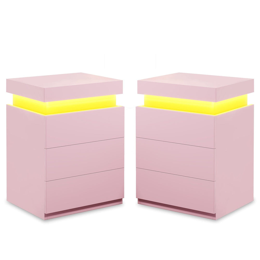 Sikaic Nightstand 2PCS Nightstand with LED Lights Charging Station Pink Pink / Engineered Wood / Modern