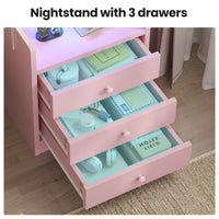 Sikaic Nightstand LED Nightstand with 3 Storage Drawers Pink Pink / Engineered Wood / Modern