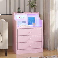 Sikaic Nightstand LED Nightstand with 3 Storage Drawers Pink Pink / Engineered Wood / Modern
