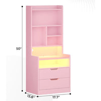 Sikaic Nightstand LED Tall Nightstand with Bookshelf Charging Station Pink Pink / Engineered Wood / Modern