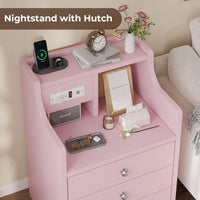 Sikaic Nightstand Nightstand with Charging Station Storage Drawers Pink Pink / Engineered Wood / Modern