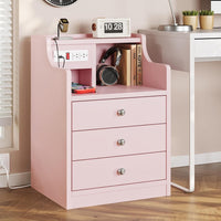 Sikaic Nightstand Nightstand with Charging Station Storage Drawers Pink Pink / Engineered Wood / Modern