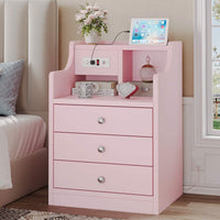 Sikaic Nightstand Nightstand with Charging Station Storage Drawers Pink Pink / Engineered Wood / Modern