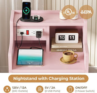 Sikaic Nightstand Nightstand with Charging Station Storage Drawers Pink Pink / Engineered Wood / Modern
