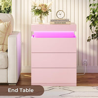 Sikaic Nightstand Nightstand with LED Lights Charging Station Pink Pink / Engineered Wood / Modern