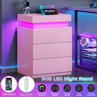 Sikaic Nightstand Nightstand with LED Lights Charging Station Pink Pink / Engineered Wood / Modern