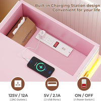 Sikaic Nightstand Nightstand with LED Lights Charging Station Pink Pink / Engineered Wood / Modern