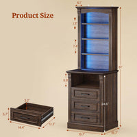 Sikaic Nightstand 61 Inches Tall Nightstand with Charging Station and LED Light Walnut Walnut Brown / Engineered Wood / Mid Century