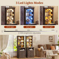 Sikaic Nightstand 61 Inches Tall Nightstand with Charging Station and LED Light Walnut Walnut Brown / Engineered Wood / Mid Century