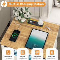 Sikaic Nightstand Nightstand with Charging Station and LED Lights White White / Engineered Wood / Farmhouse