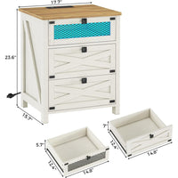 Sikaic Nightstand Nightstand with Charging Station and LED Lights White White / Engineered Wood / Farmhouse