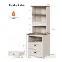 Sikaic Nightstand Tall Nightstand with Charging Station and Bookshelf White White / Engineered Wood / Farmhouse