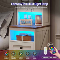 Sikaic Nightstand Tall Nightstand with Charging Station and Bookshelf White White / Engineered Wood / Farmhouse