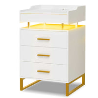 Sikaic Nightstand LED Nightstand White and Gold White / Engineered Wood / Modern