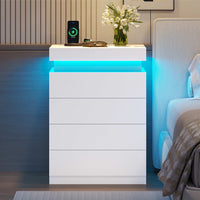 Sikaic Nightstand Nightstand with Sliding Top and 4 Drawers White White / Engineered Wood / Modern