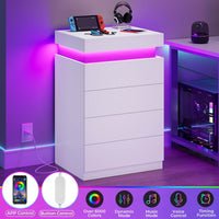 Sikaic Nightstand Nightstand with Sliding Top and 4 Drawers White White / Engineered Wood / Modern