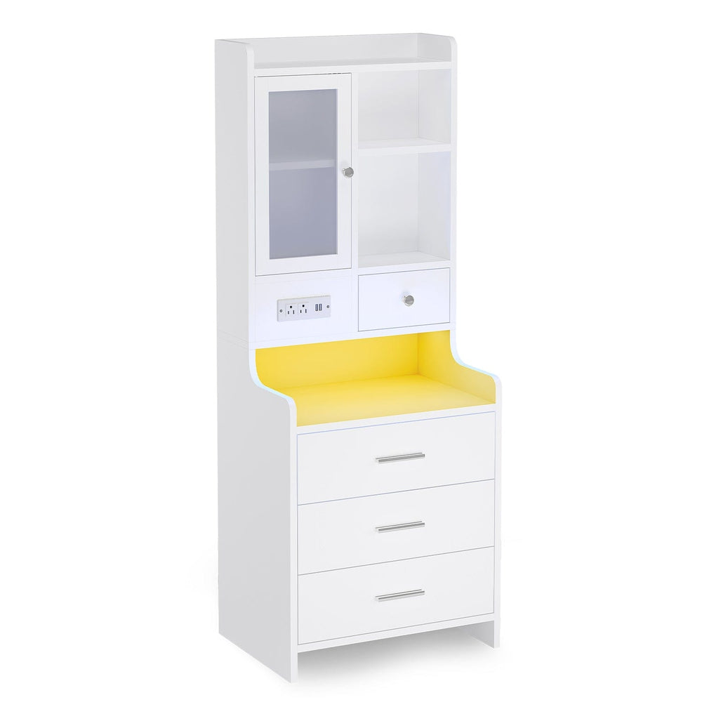 Sikaic Nightstand LED Tall Nightstand with Glass Door Storage White White / Glass / Modern