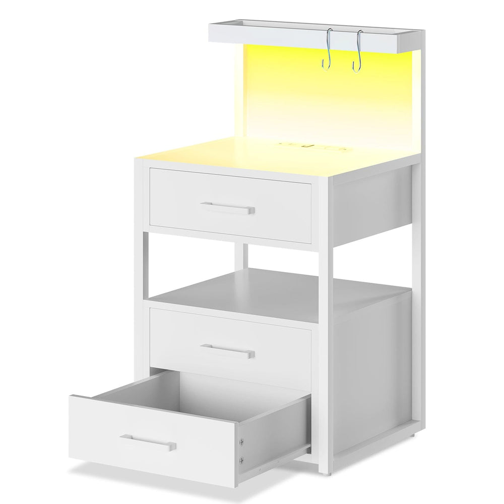 Sikaic Nightstand LED Nightstand with 3 Drawers White White / Metal / Modern