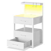 Sikaic Nightstand LED Nightstand with 3 Drawers White White / Metal / Modern
