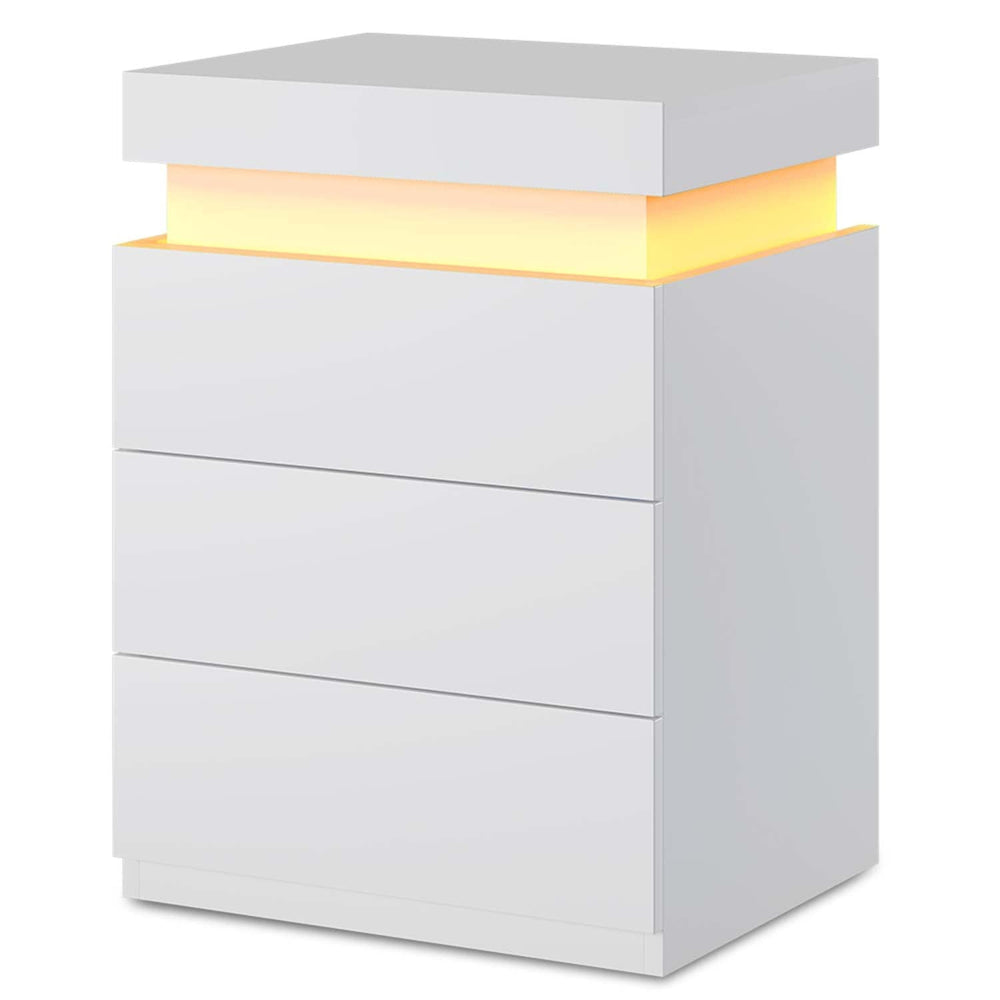 Sikaic Nightstand LED Nightstand with Sliding Top and Charging Station White White / Modern