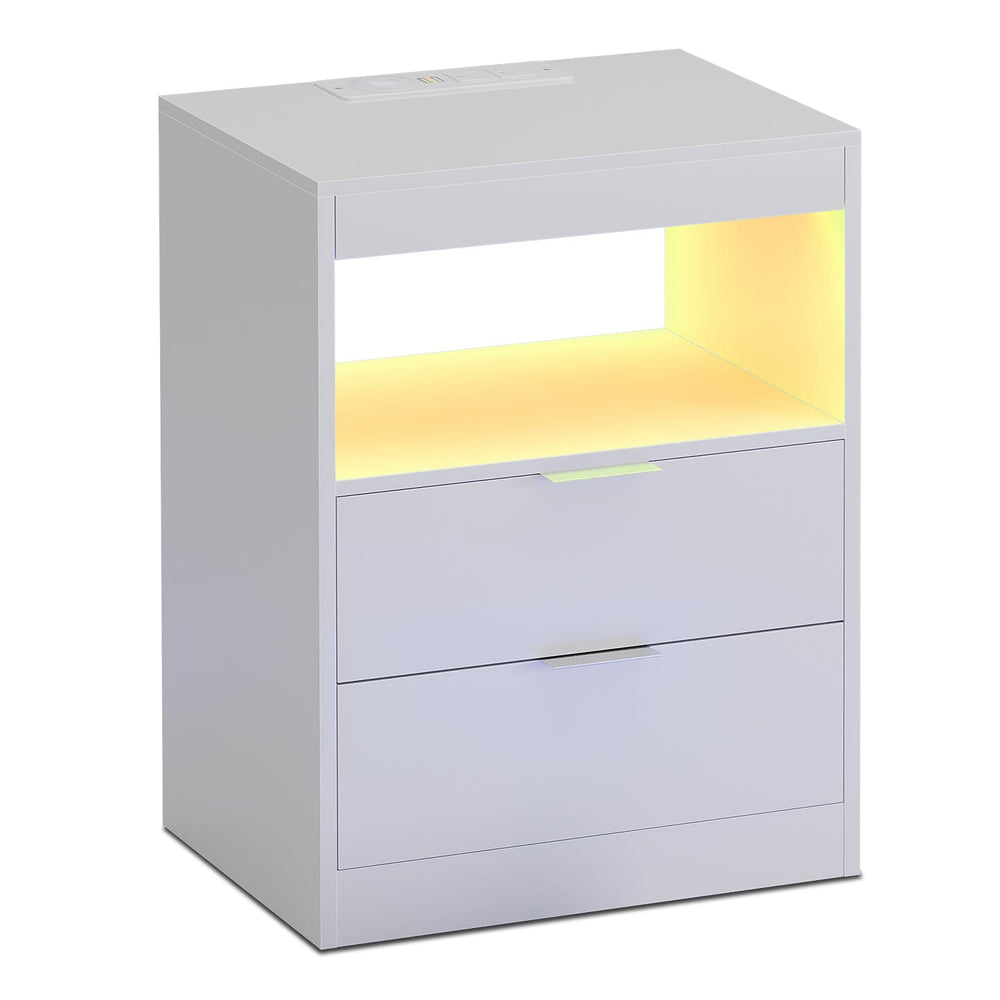 Sikaic Nightstand LED Nightstand with Wireless Charging Station White White / Modern / Wood